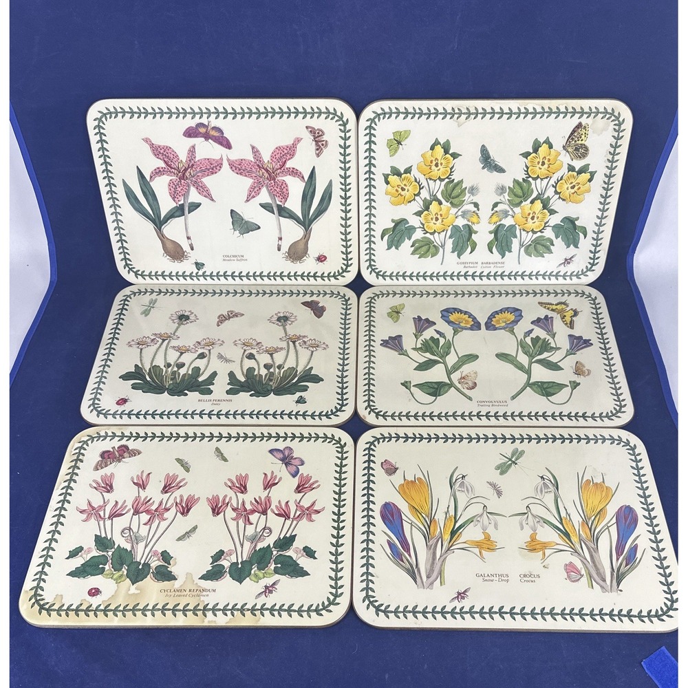 Portmeirion 6 Place Mats Botannical Flowers Cork Base By Susan Williams Ellis NZ